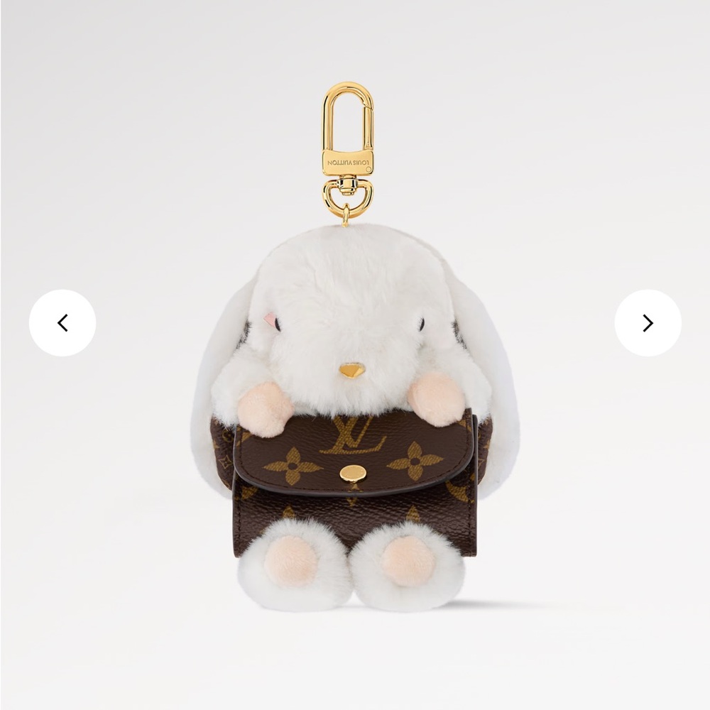 Louis Vuitton Fluffy White Bunny Charm with Monogram AirPod case
